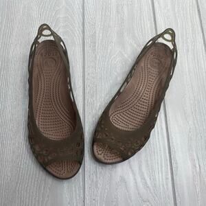 Crocs Women's Tan Smoked Jelly Rubber Peep Toe Adrina Flats Size 8